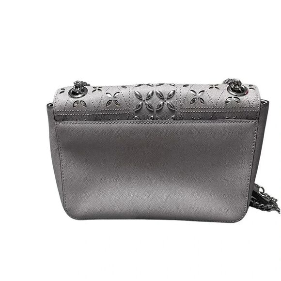 NEW WITH TAGS MICHAEL KORS pearl grey Tina Clutch Cross Body Leather Handbag - Picture 3 of 14